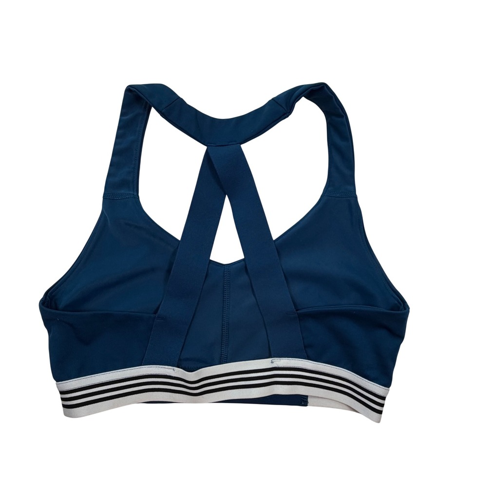 Adidas Sports Bra Womens Blue Racerback Striped Band Activewear XS DX1459